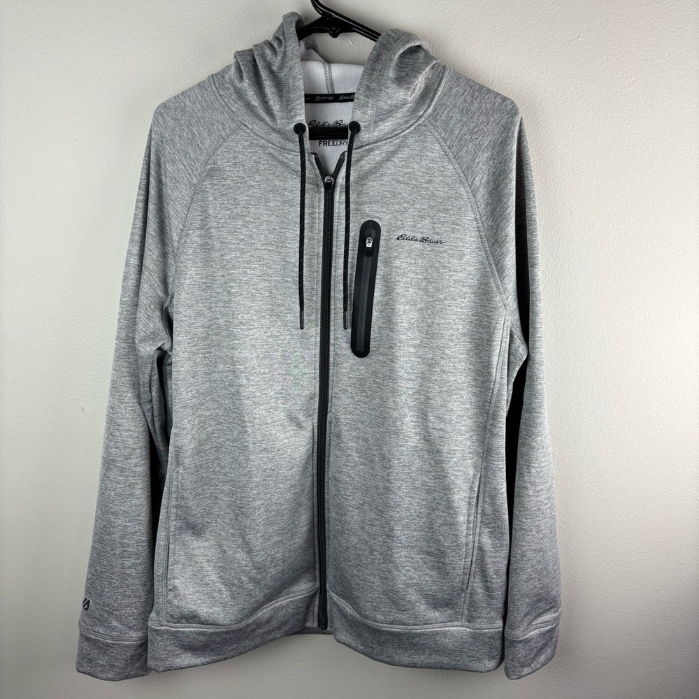 Eddie Bauer Free Dry Full-Zip Hoodie Men's Size Large L Gray Black EUC